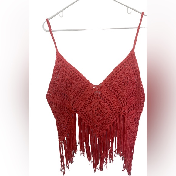 143 Story womens 2x crochet boho cropped tank - Picture 2 of 7